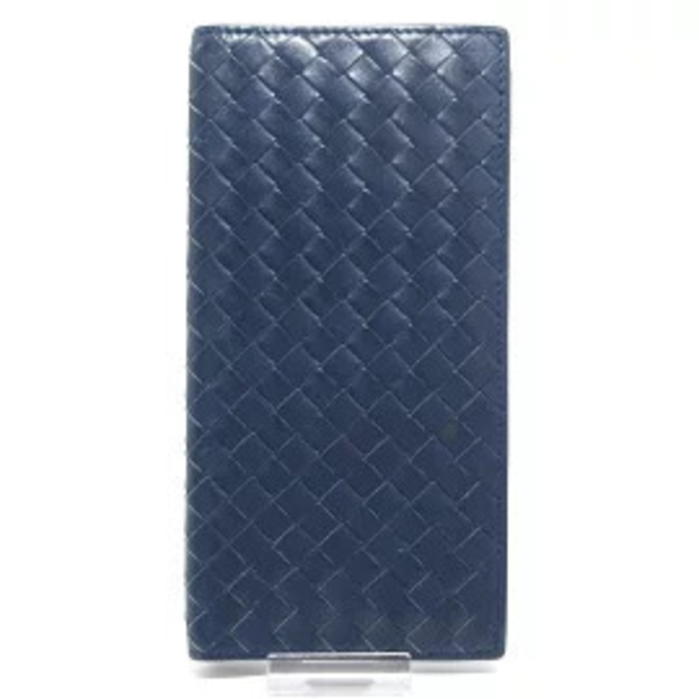 BOTTEGA VENETA Intrecciato Wallet Navy Blue Leather
